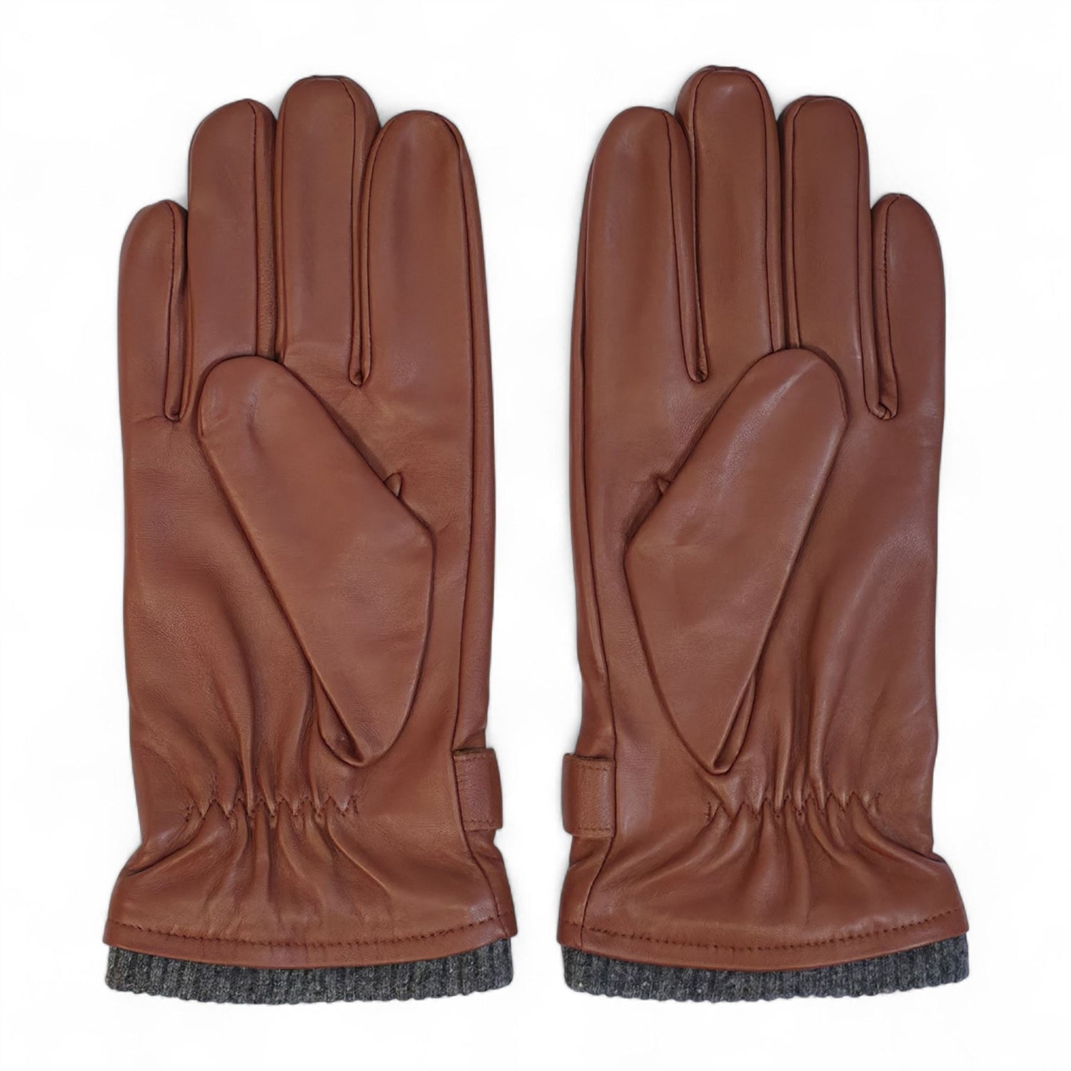 Men’s Italian Leather Warm Wool Lining Winter Knit Rib Gloves - M-LGV-105