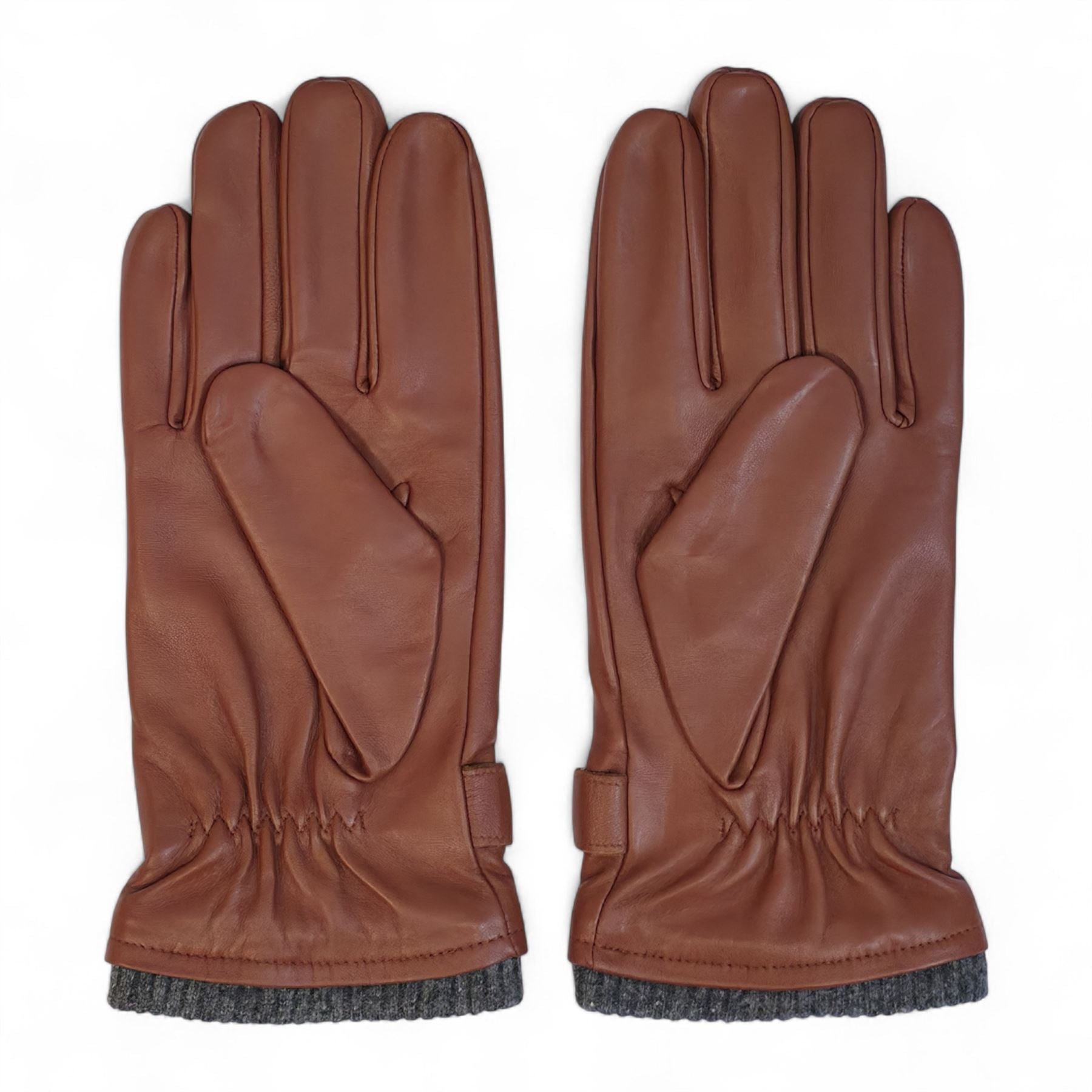 Men’s Italian Leather Warm Wool Lining Winter Knit Rib Gloves - M-LGV-105