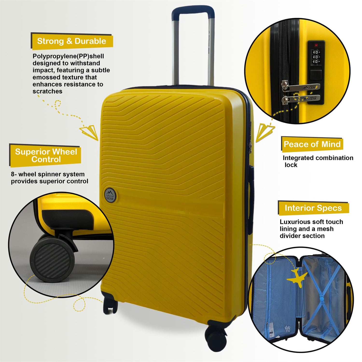 Abbeville Large Hard Shell Suitcase in Yellow