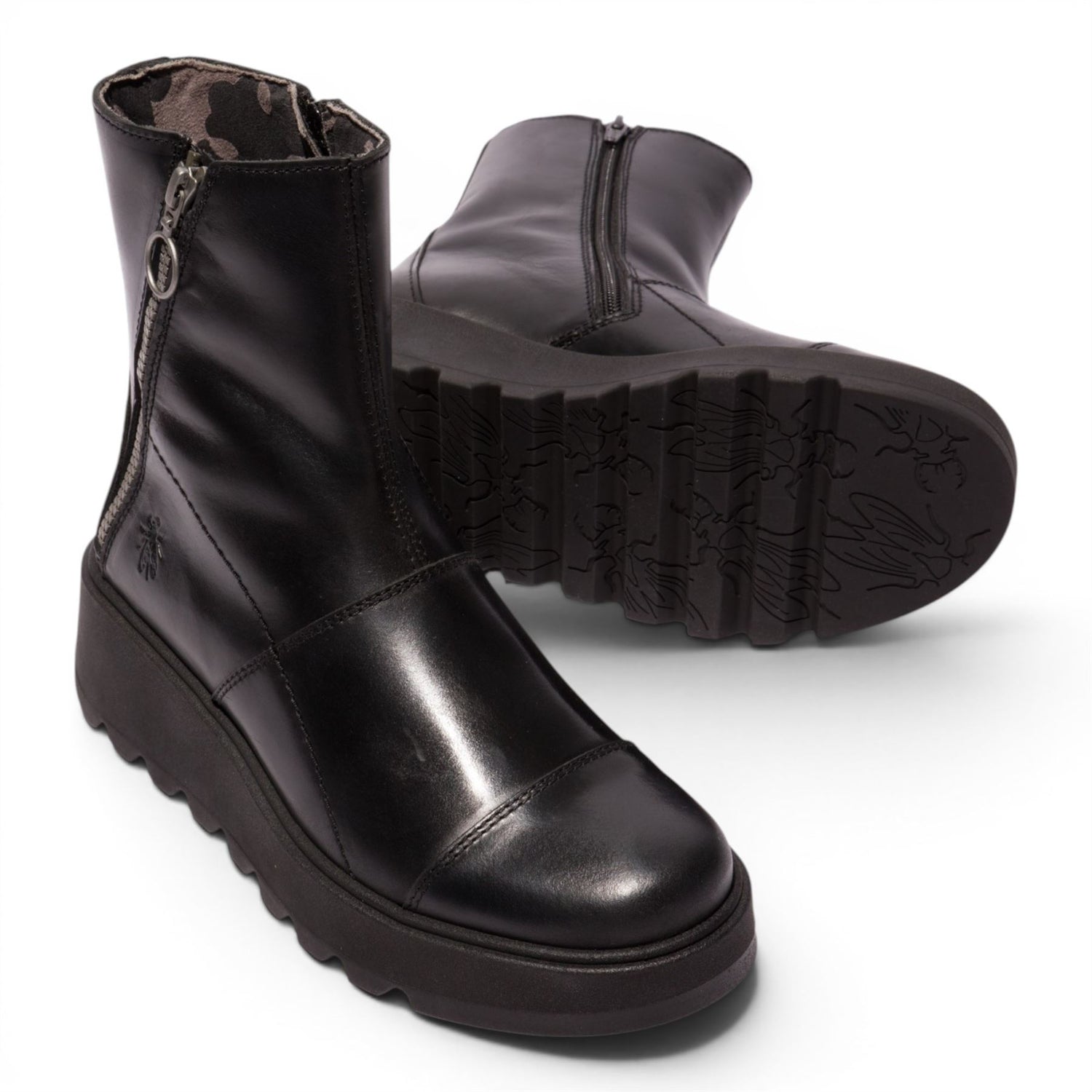 Fly London Women’s Black Leather Zip-up Platform Ankle Boots - TARP553FLY