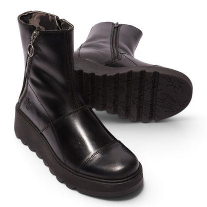 Fly London Women’s Black Leather Zip-up Platform Ankle Boots - TARP553FLY