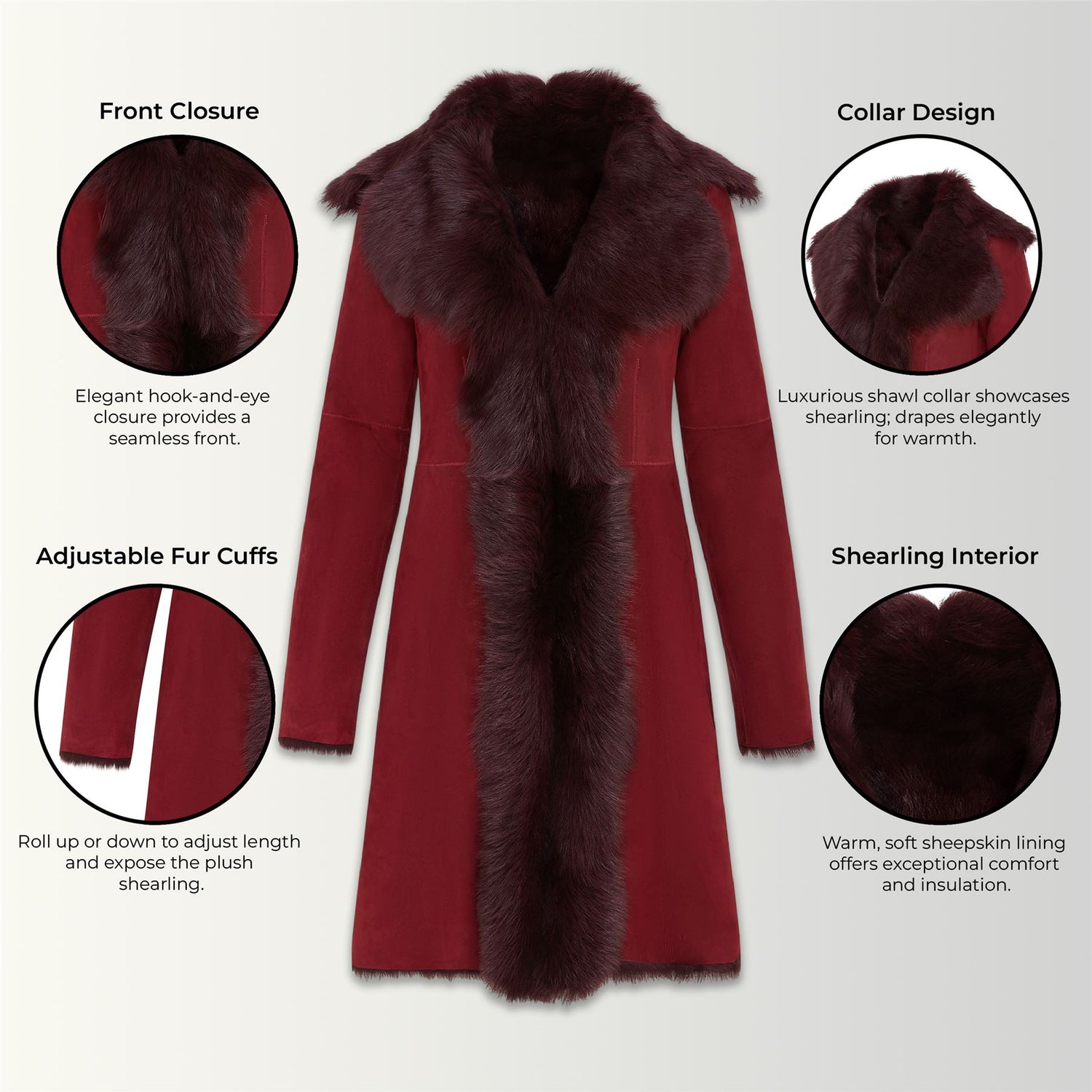 Womens Suede Toscana Sheepskin Trench Coat-Rochester