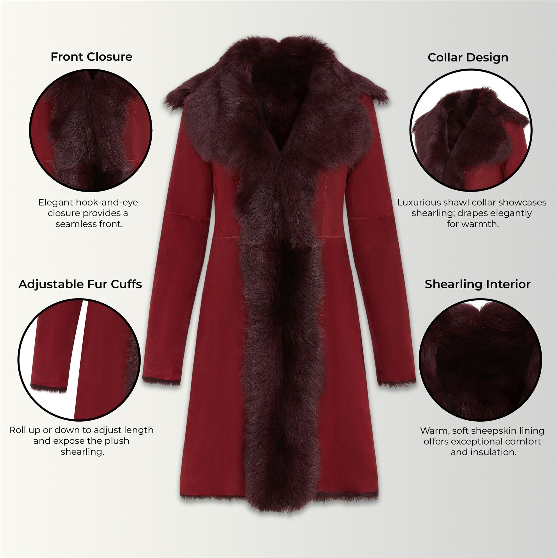 Womens Suede Toscana Sheepskin Trench Coat-Rochester