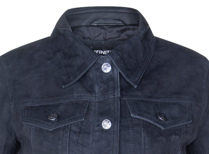 Womens Classic Suede Trucker Jeans Jacket-Neston