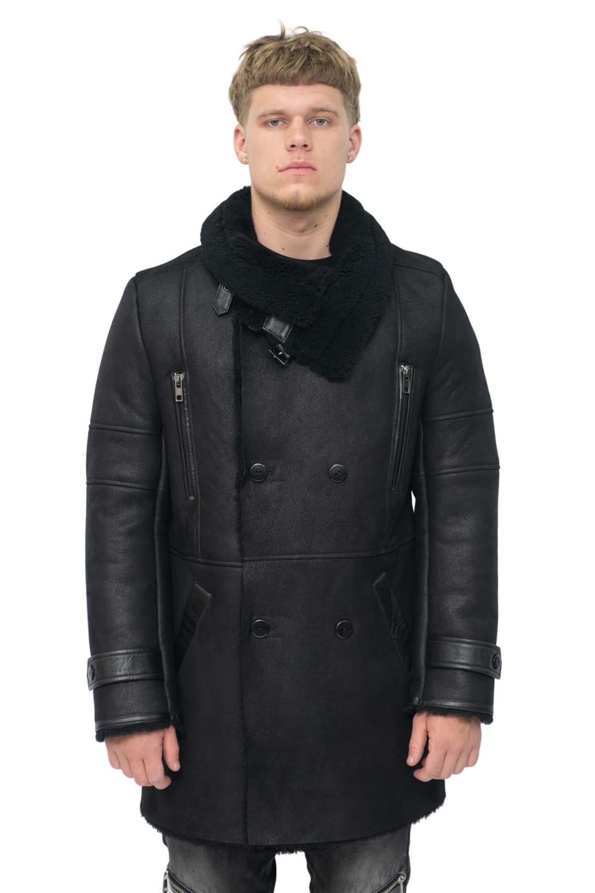 Mens Warm Sheepskin Leather Reefer Coat-Ledbury