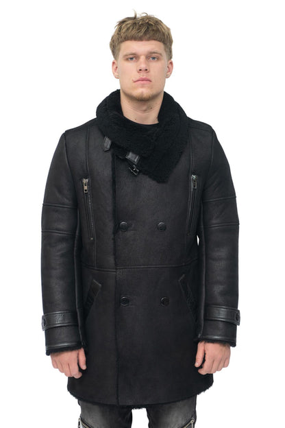 Mens Warm Sheepskin Leather Reefer Coat-Ledbury