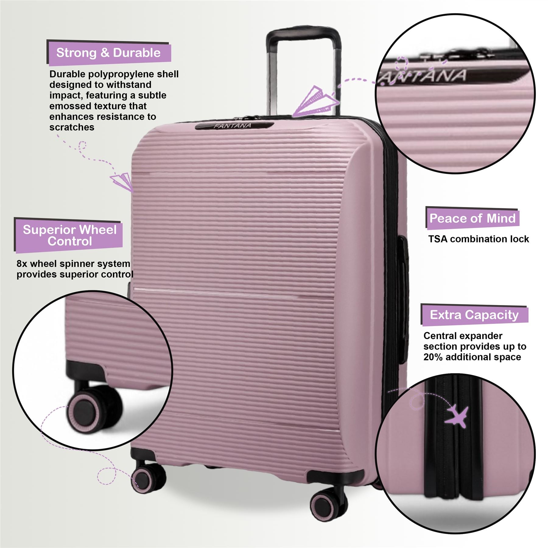 Abiko Large Hard Shell Suitcase in Pink