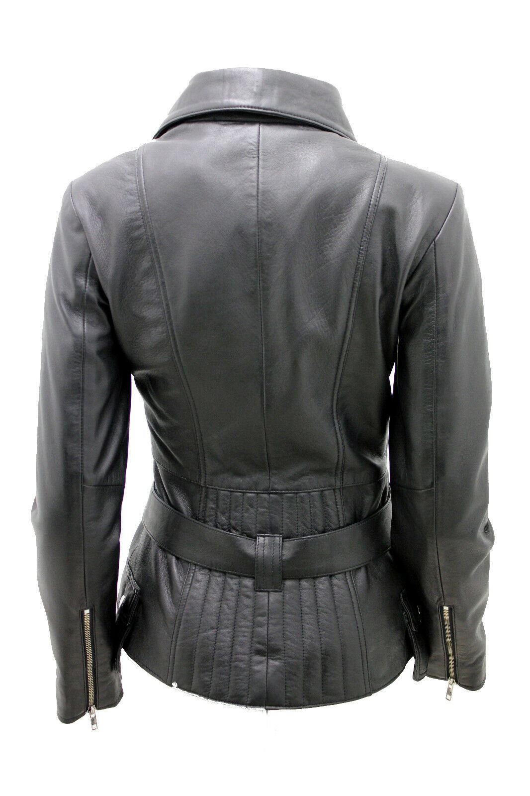 Womens Mid-length Leather Biker Jacket-Middlewich