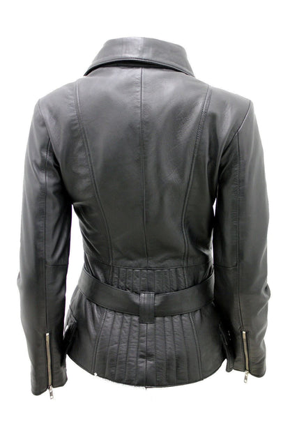 Womens Mid-length Leather Biker Jacket-Middlewich