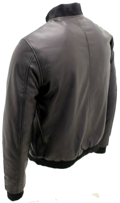 Mens Varsity Leather Bomber Jacket-Camelford - Upperclass Fashions 