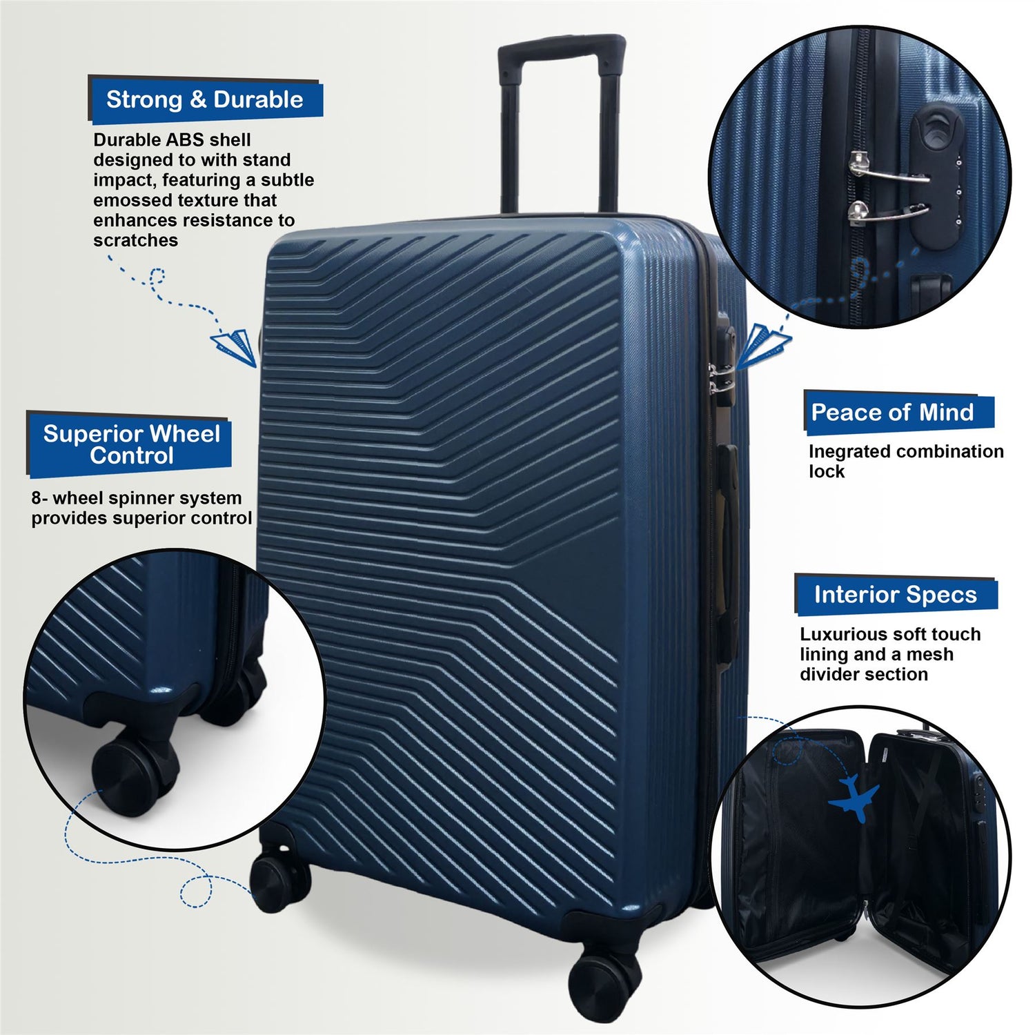 Junee Set of 3 Hard Shell Suitcase in Blue