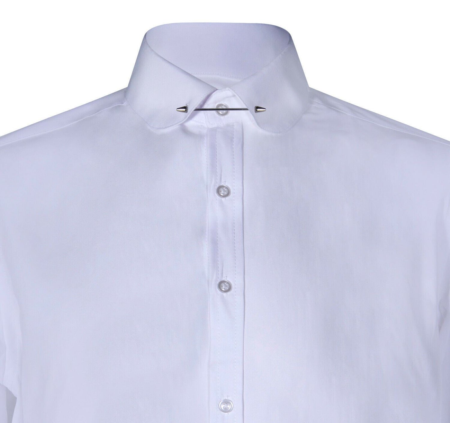 Mens Club Collar White Shirt 1920s Peaky Blinders With Bar Poplin Pin Smart