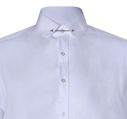 Mens Club Collar White Shirt 1920s Peaky Blinders With Bar Poplin Pin Smart