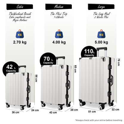 Hardshell Pink Suitcase Set Robust 8 Wheel Luggage Cabin Case Bag - IL-PC-ALLOY-WHITE