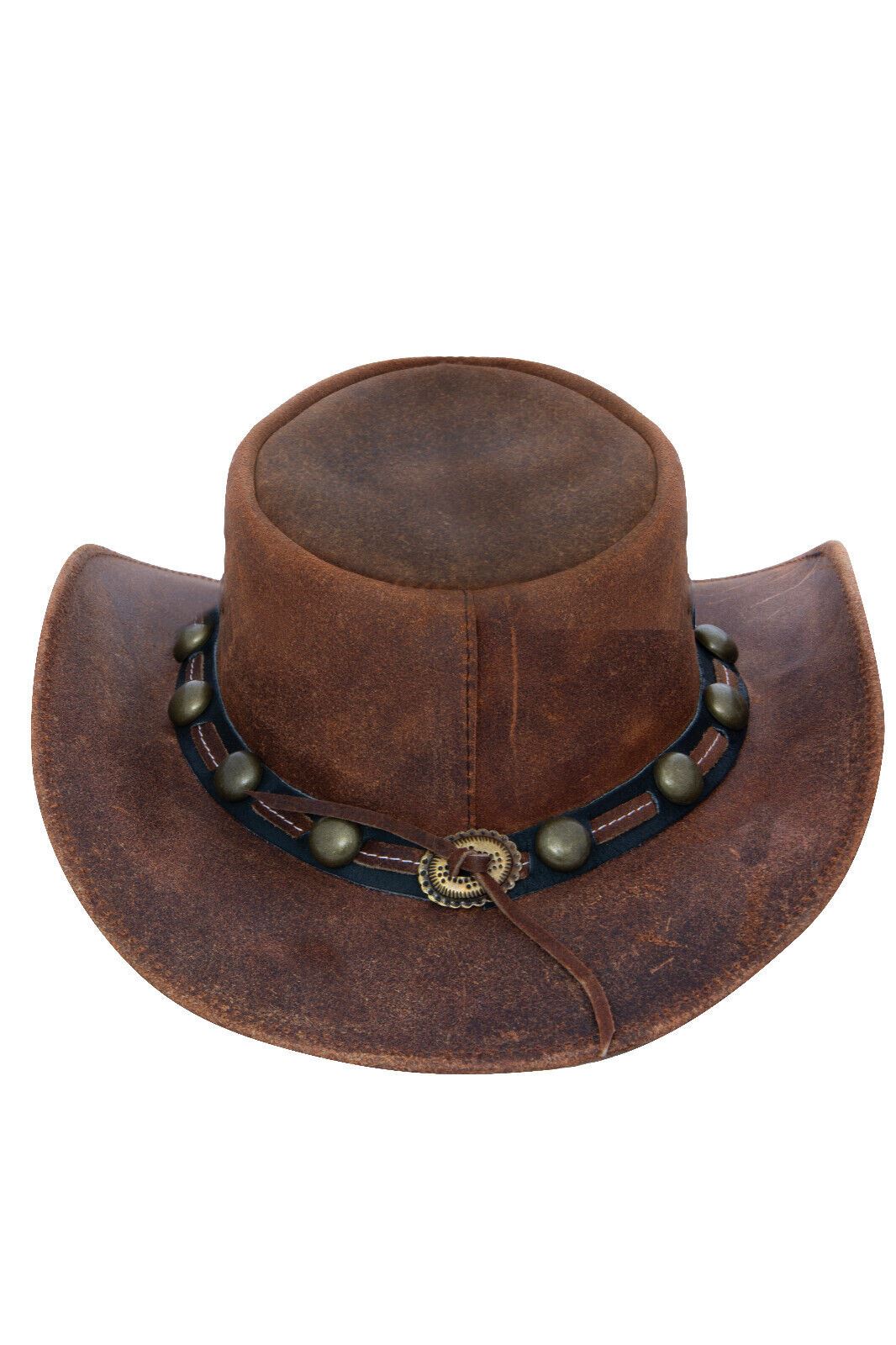 Cowboy Aussie Real Leather Hat Australian Tan Brown Western Outback Bush Hat