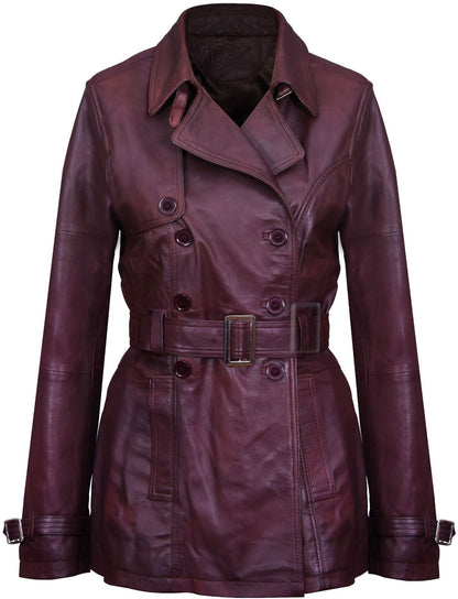Womens Mid Length Leather Trench Coat -Oakham