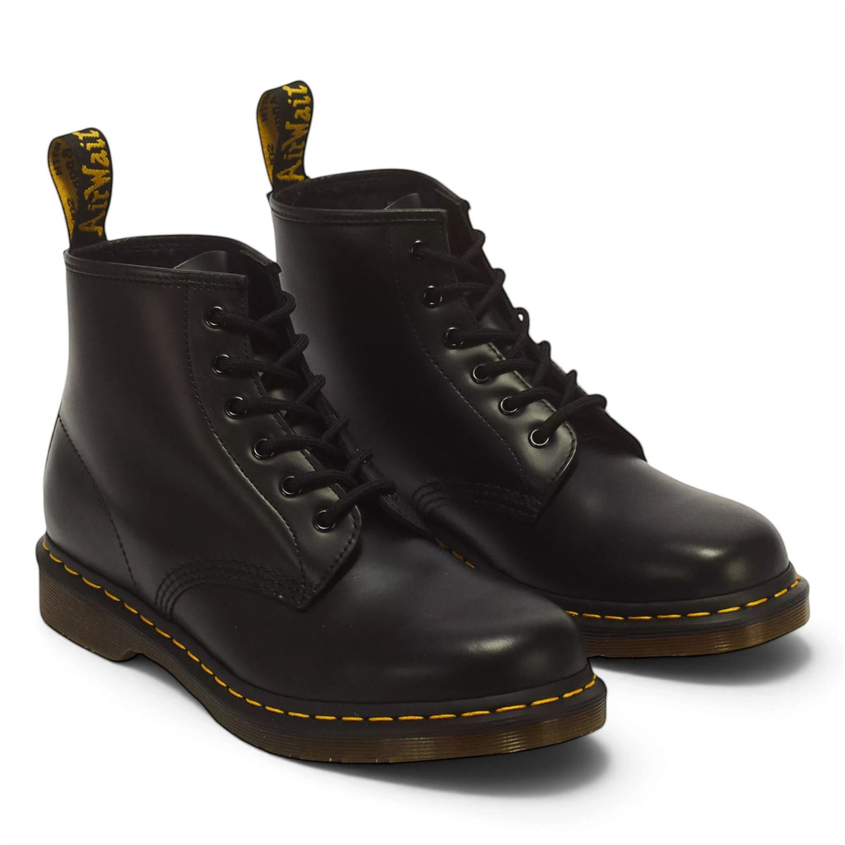 Dr Martens 101 Yellow Stitch Black Leather 6-Eye Ankle Boots - 26230001