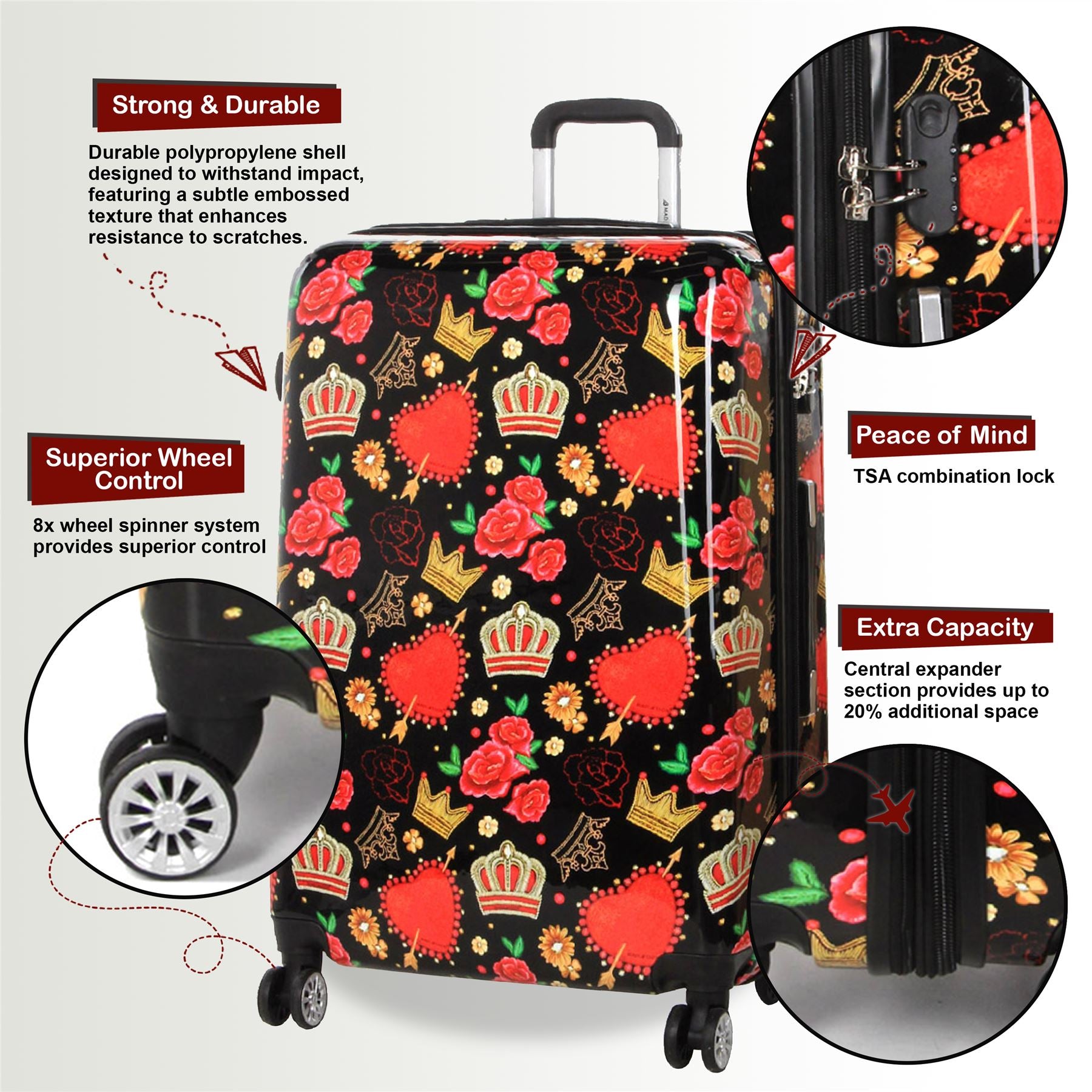 Ballina Large Hard Shell Suitcase in Black Queen Rosses