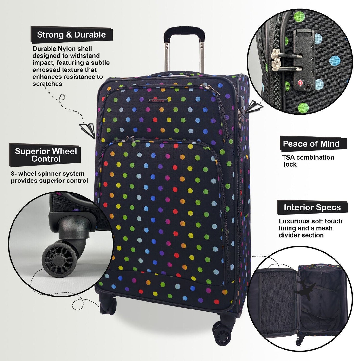 Lightweight Cabin 8 Wheel Luggage Travel Soft Bag