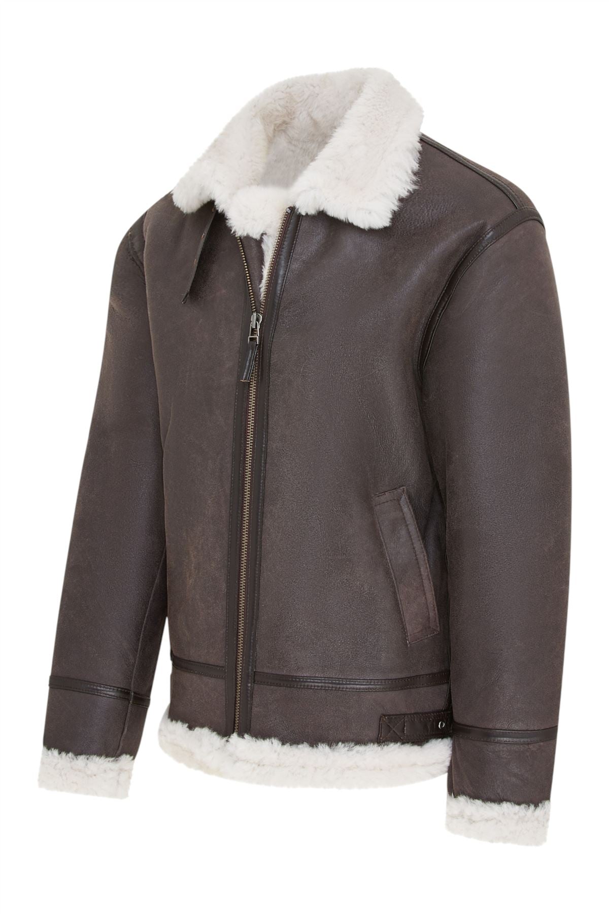 Mens Warm Sheepskin Aviator Zip-Up Flight Jacket-Harrogate