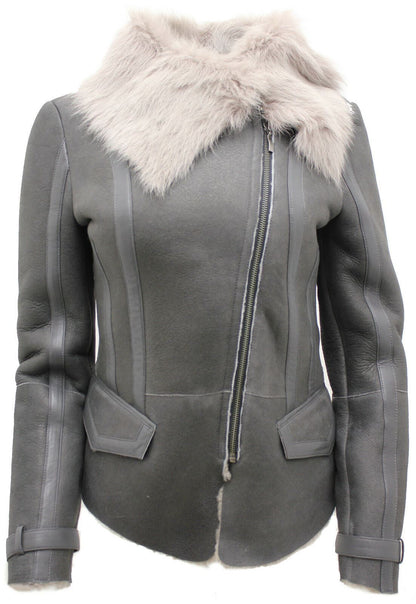 Womens Shearling Grey Toscana Flying Jacket-Polegate - Upperclass Fashions 