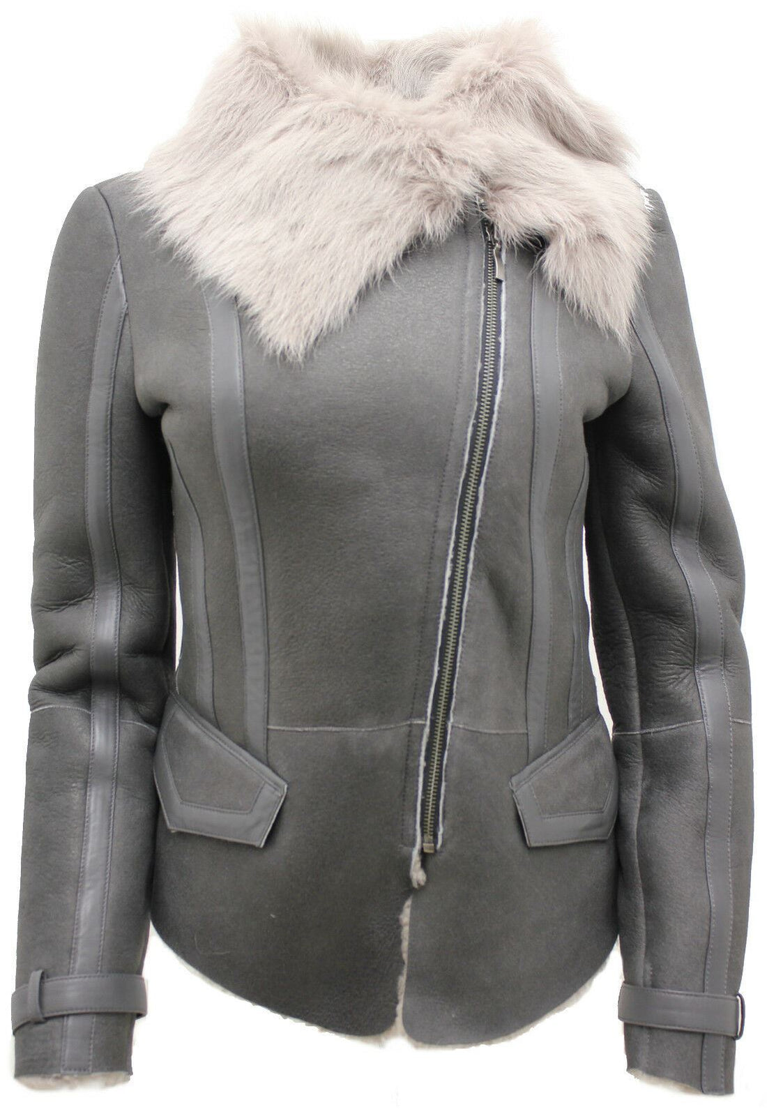 Womens Shearling Grey Toscana Flying Jacket-Polegate