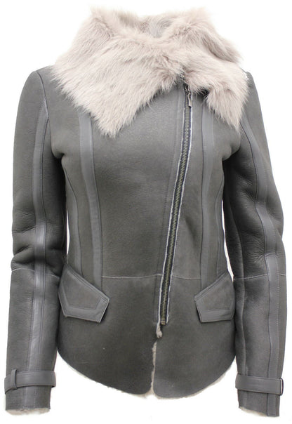 Womens Shearling Grey Toscana Flying Jacket-Polegate