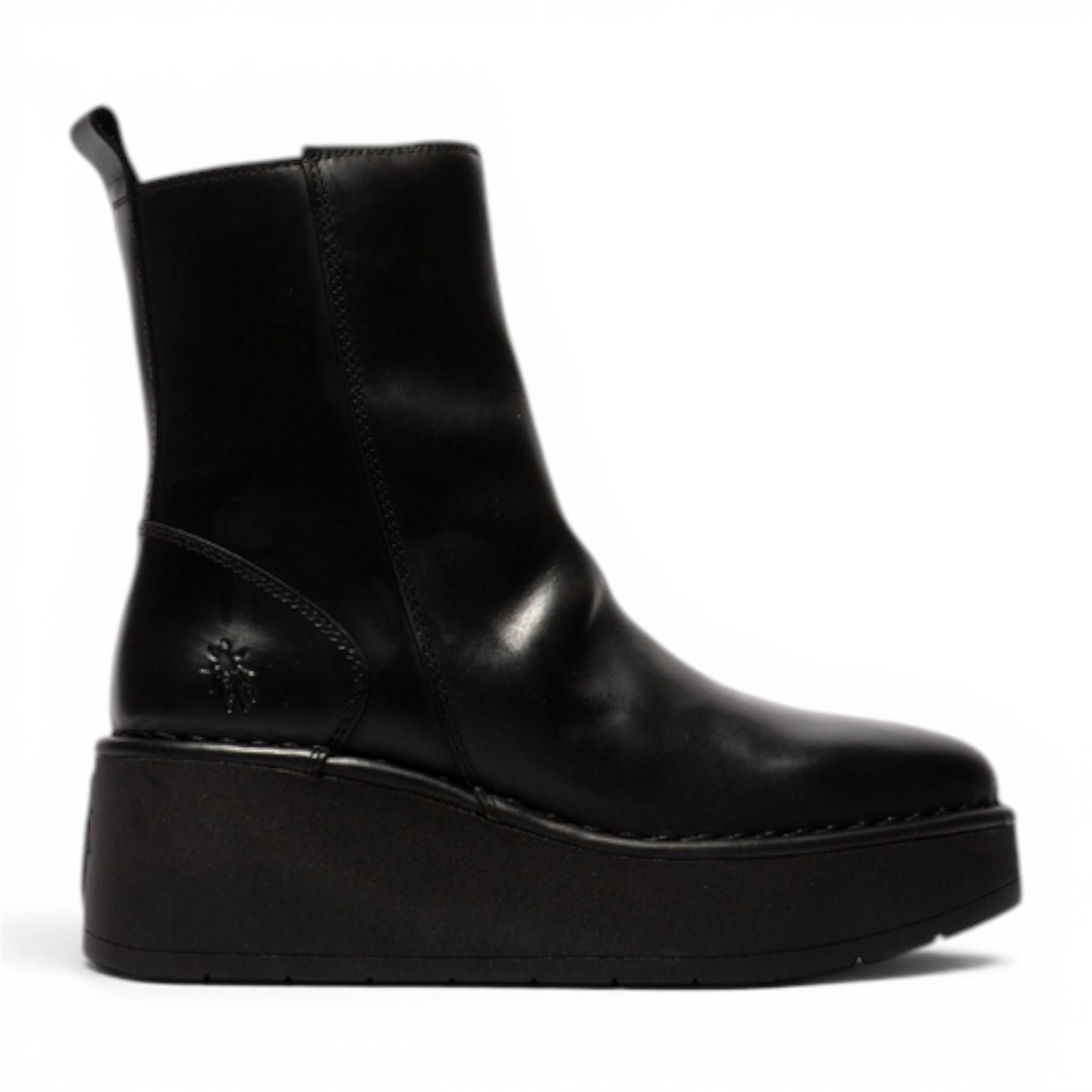 Fly London Women’s Black Leather Wedge Heel Platform Ankle Boots - HEIJ272