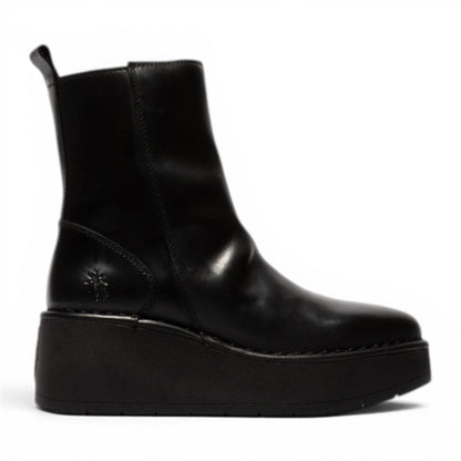 Fly London Women’s Black Leather Wedge Heel Platform Ankle Boots - HEIJ272