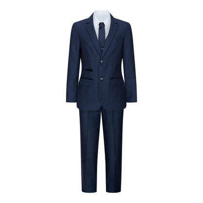 Boys 3 Piece Navy Blue Birdseye Tweed Suit