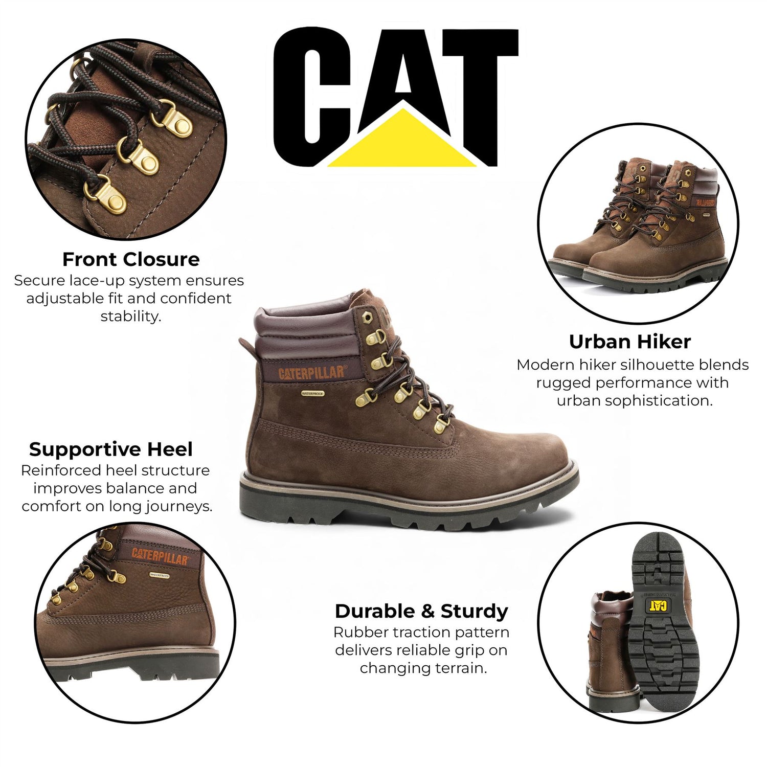 CAT (Caterpillar) Waterproof Colorado 2.0 Hiker Dark Brown Leather Walking Ankle Boots