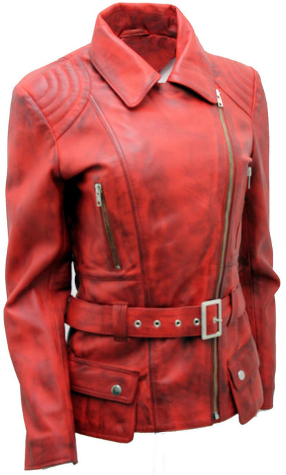 Womens Mid-length Leather Biker Jacket-Middlewich