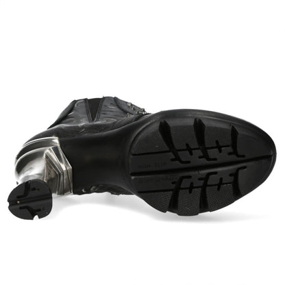 New Rock Womens NEOPUNK001-C19 Black Gothic Heeled Punk Leather Ankle Boots