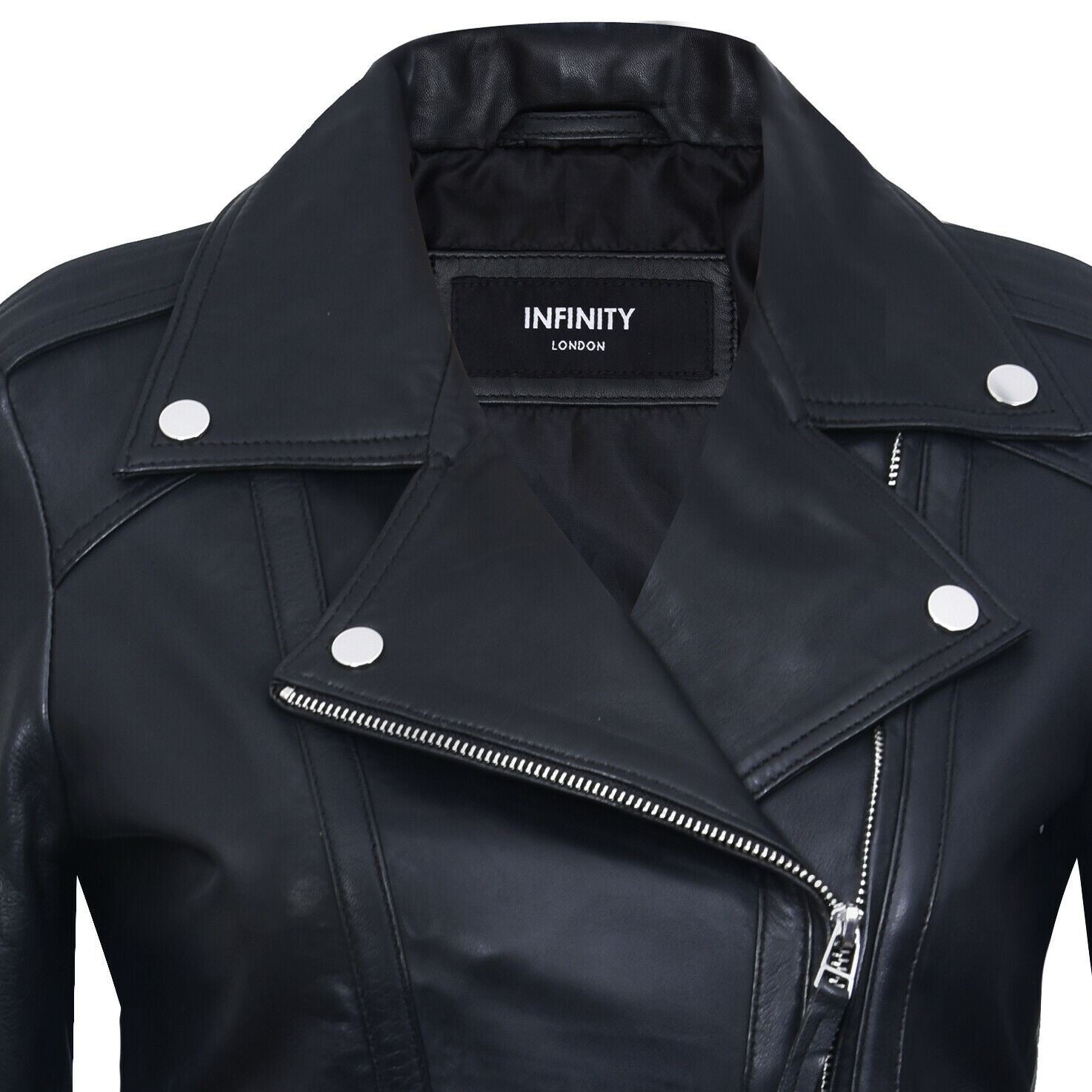 Womens Classic Black Leather Biker Jacket-Maryport - Upperclass Fashions 