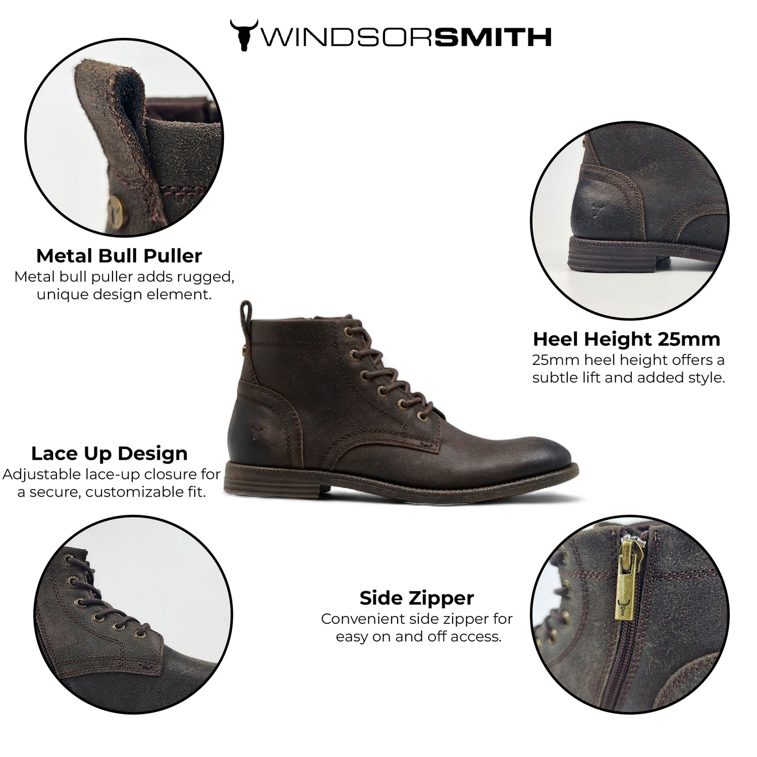 Windsorsmith Brown Leather Casual Desert Boots - Sebastien