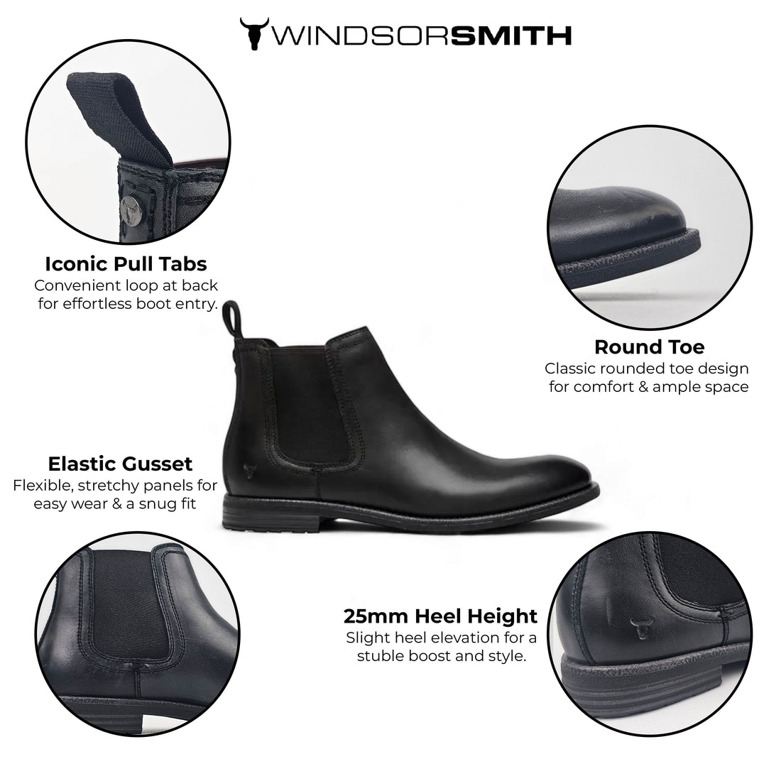 Windsorsmith Black Leather Chelsea Ankle Boots - Sergio