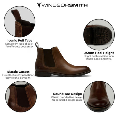 Windsorsmith Brown Leather Chelsea Ankle Boots - Sergio