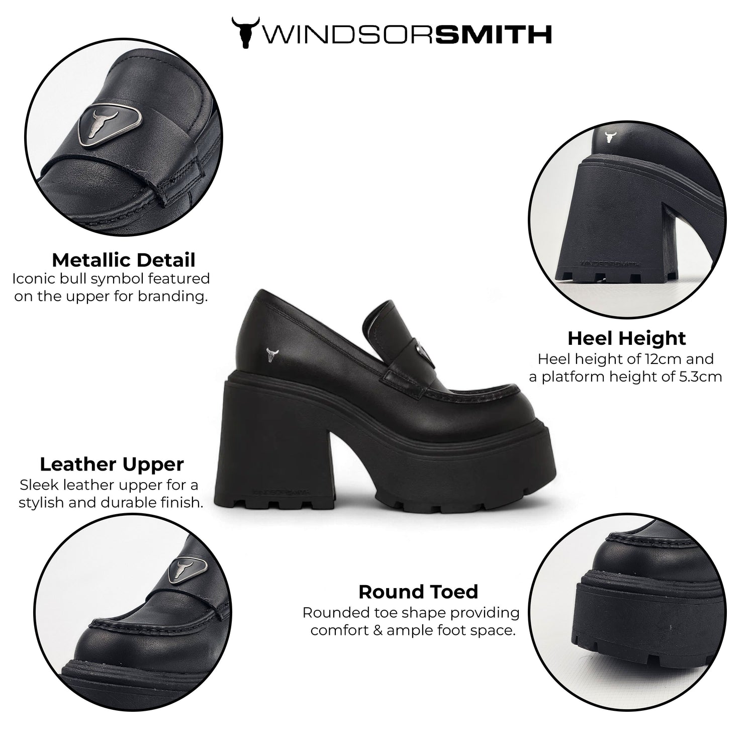 Windsorsmith Black Leather Platform Shoes - Spolied