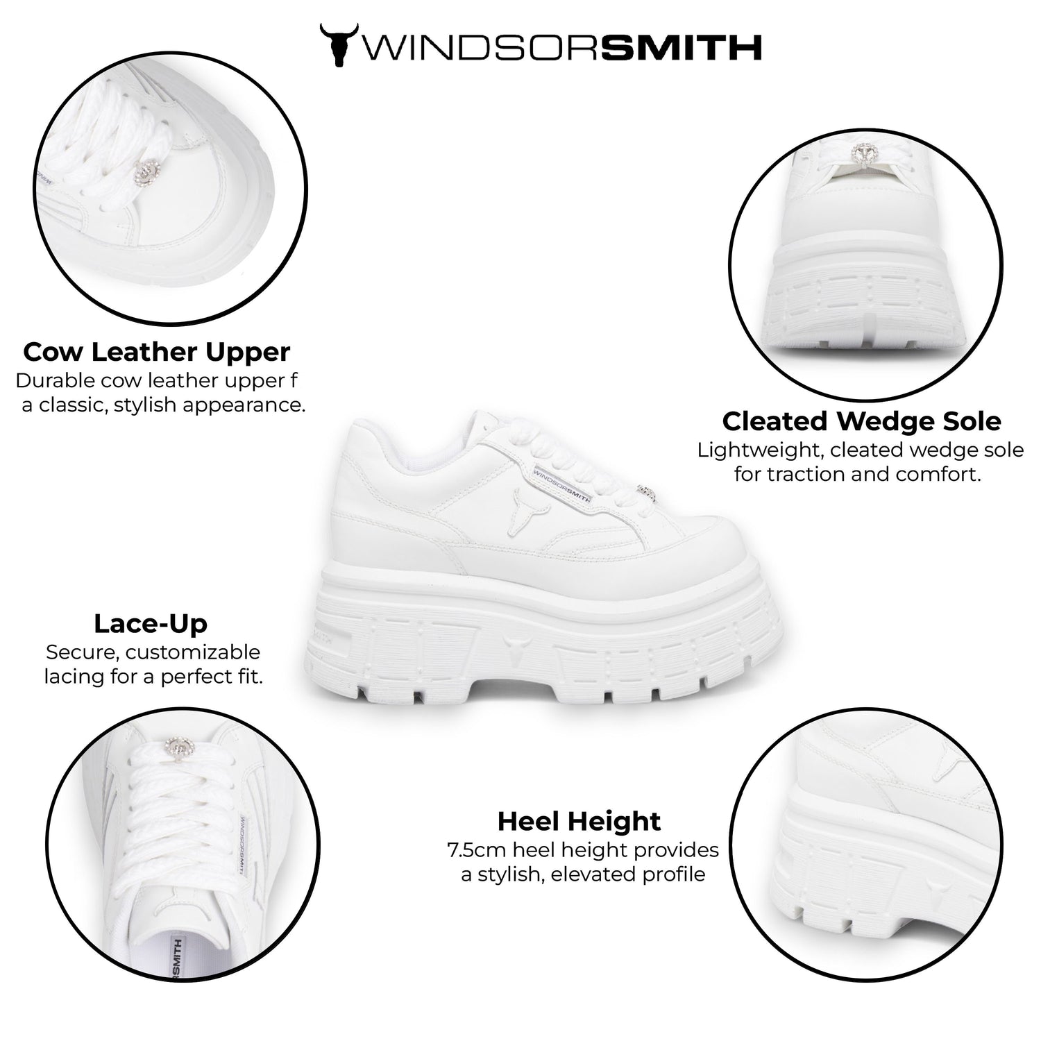 Windsorsmith White Chunky Leather Sneakers - Swerve