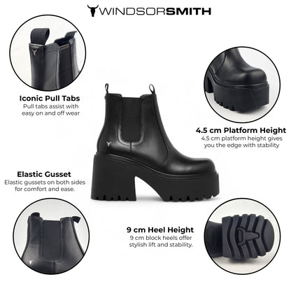 Windsorsmith Black Leather Platform Chelsea Boots - Tricky